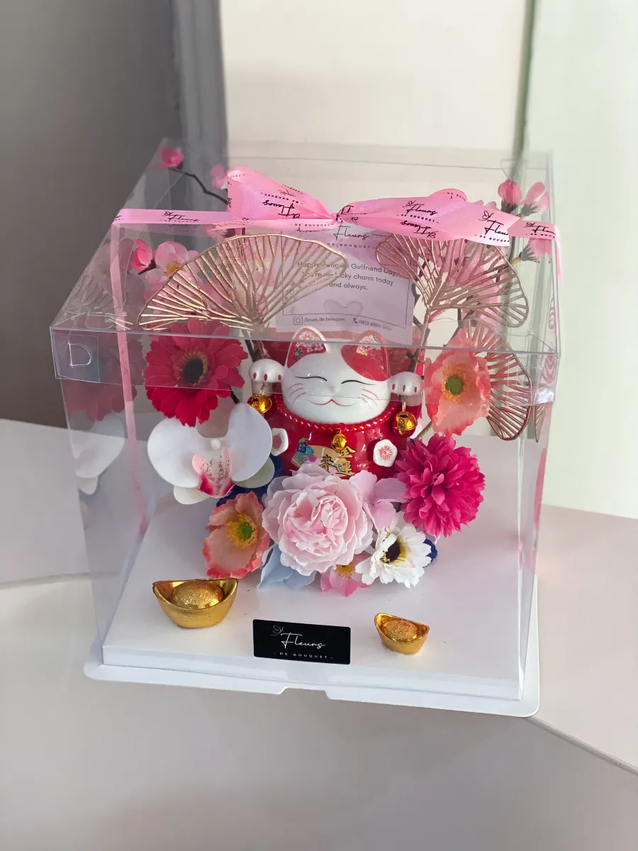 Large Lucky Cat Mika Box 25x26 cm | ARTIFICIAL FLOWER